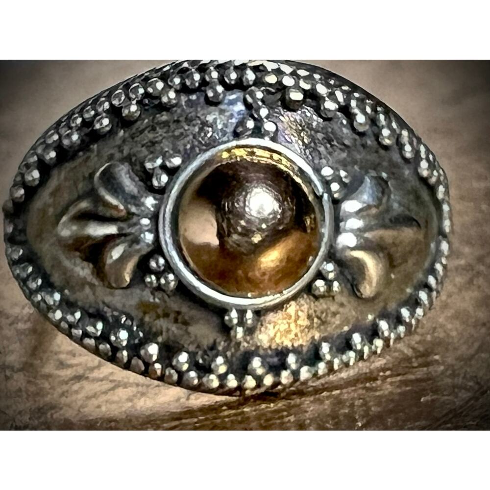 Artisan Bali 18K Gold 925 Sterling Silver Granulated Dome Ring Sz 7